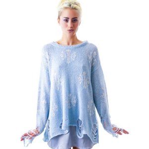 Wildfox Snowflake Lennon Distress Oversize Sweater